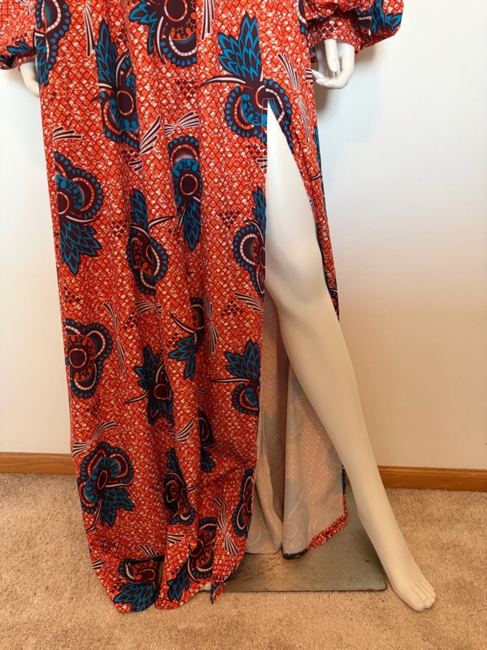 #596 Faeriesty Gorgeous High-Neck Orange Floral Maxi Dress with Side Slit - Picture 7 of 15